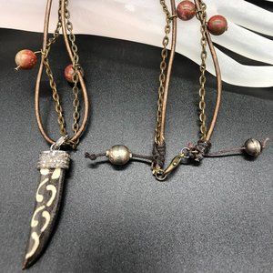 Necklace - Diamond Horn Wood Pendant, Red Jasper